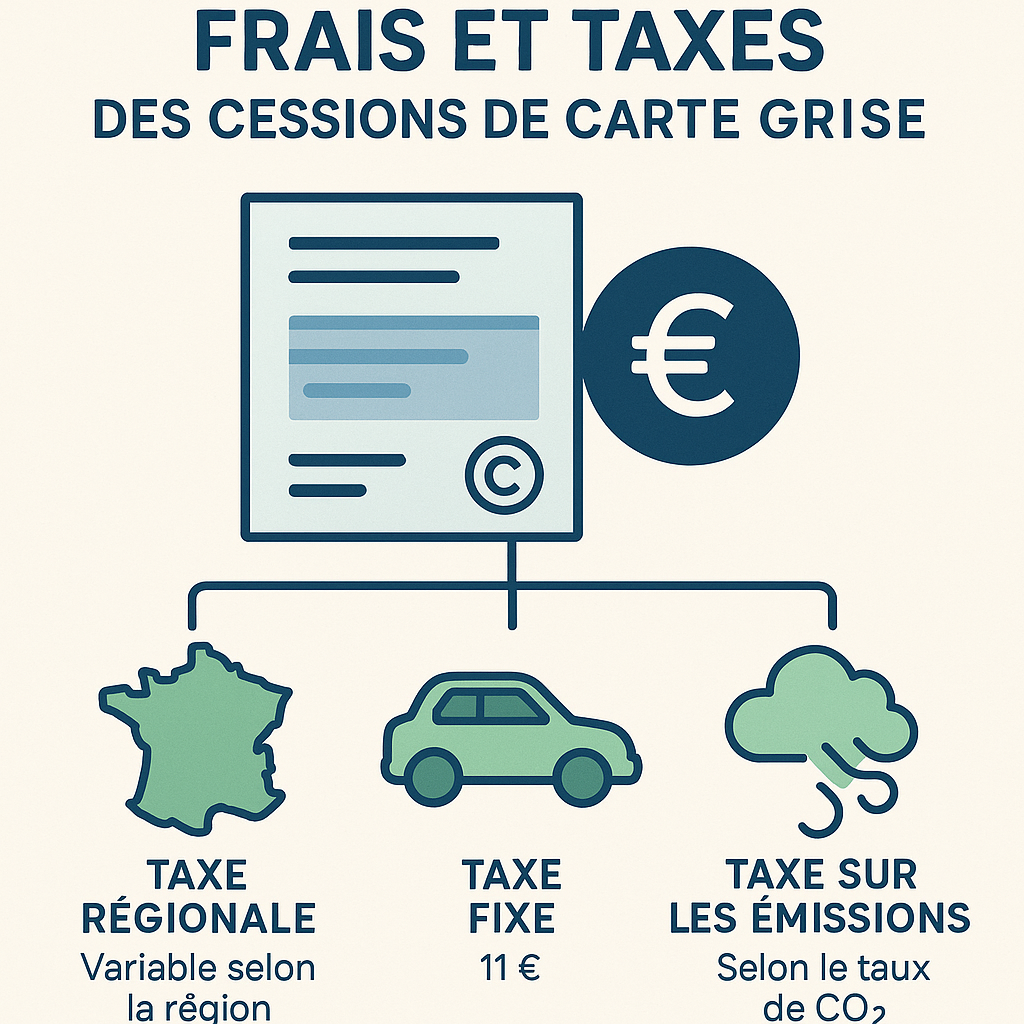 Infographie sur les frais et taxes associés à l'enregistrement de cession de carte grise