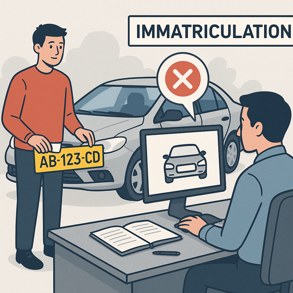 Processus d'immatriculation d'un véhicule avec plaques non reconnues.