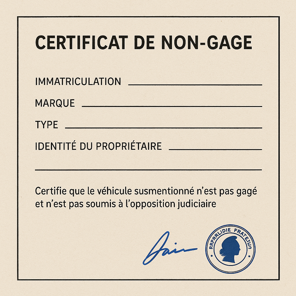 Illustration d'un certificat de non-gage