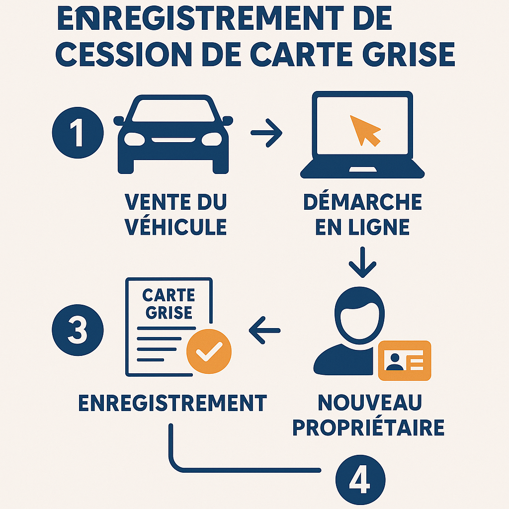 Infographie sur le processus d'enregistrement de cession de carte grise
