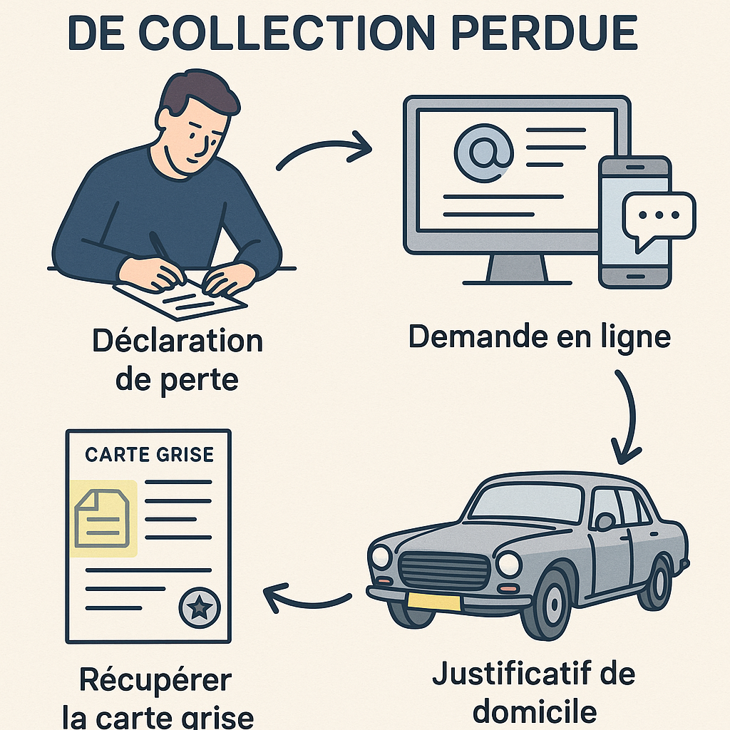 Diagramme des étapes pour le remplacement d'une carte grise de collection
