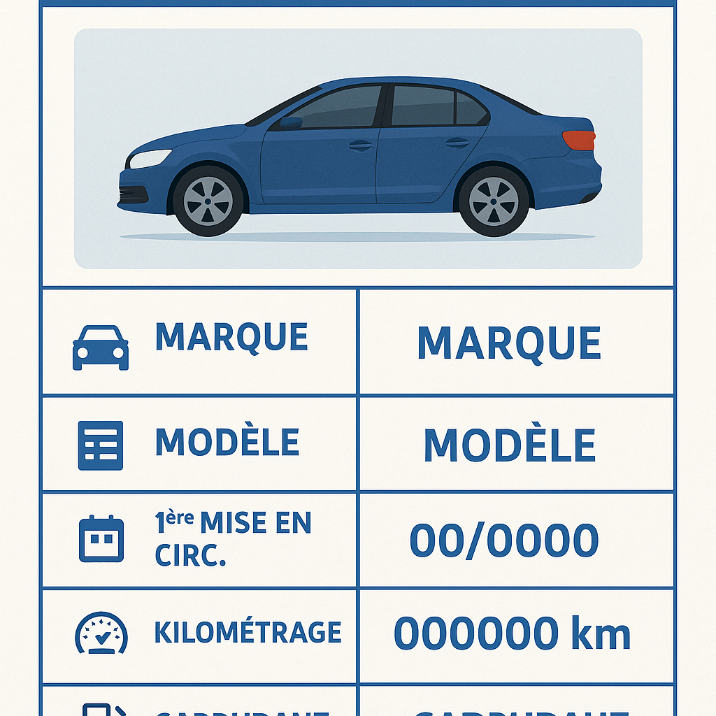 Illustration d'une fiche d'identification de véhicule d'occasion