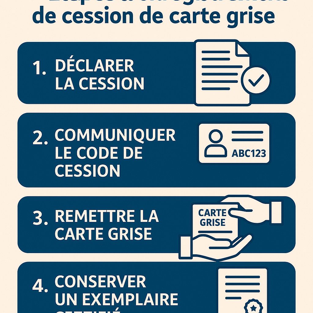 Infographie des étapes pour l'enregistrement de cession de carte grise