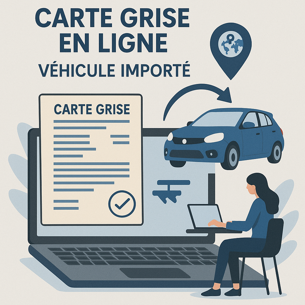 Illustration des avantages des services en ligne pour la carte grise d'un véhicule importé.