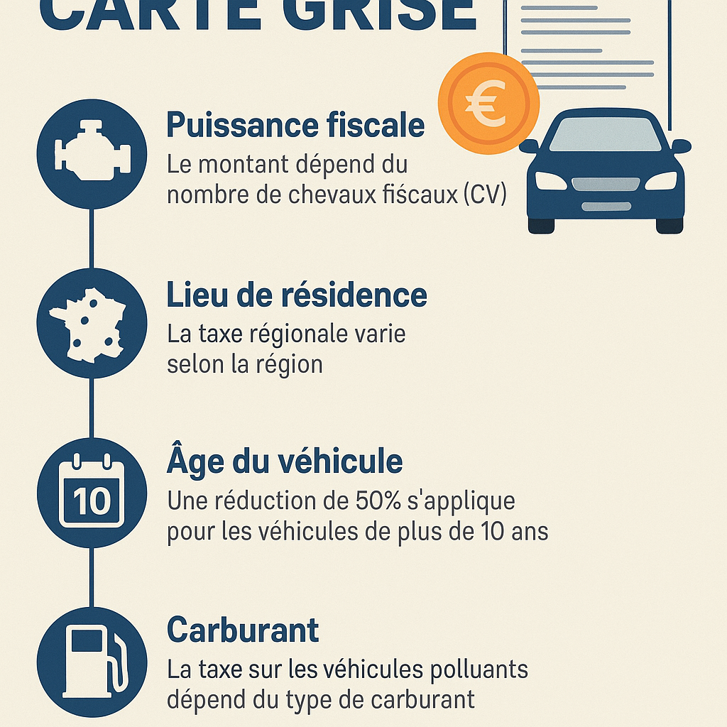 Infographie illustrant les coûts de la carte grise et leurs déterminants