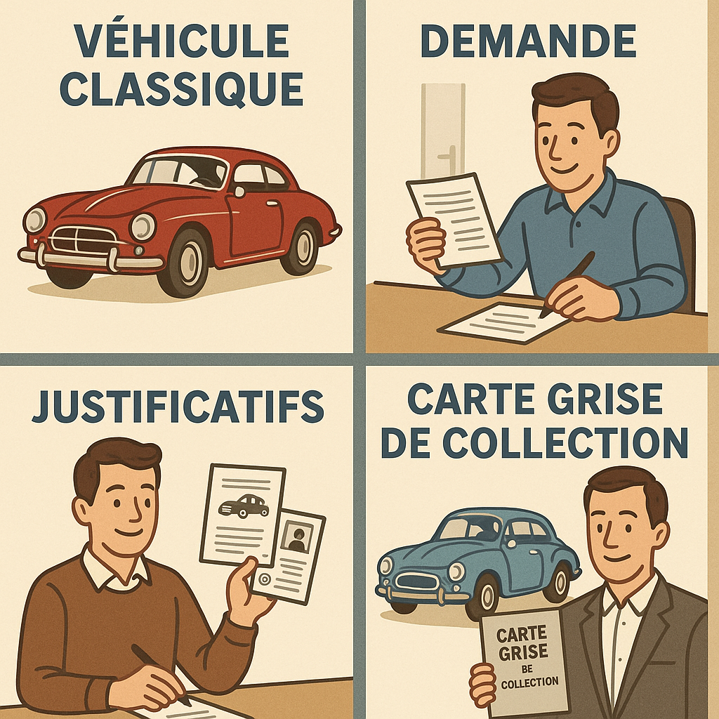 Un véhicule classique avec sa carte grise de collection