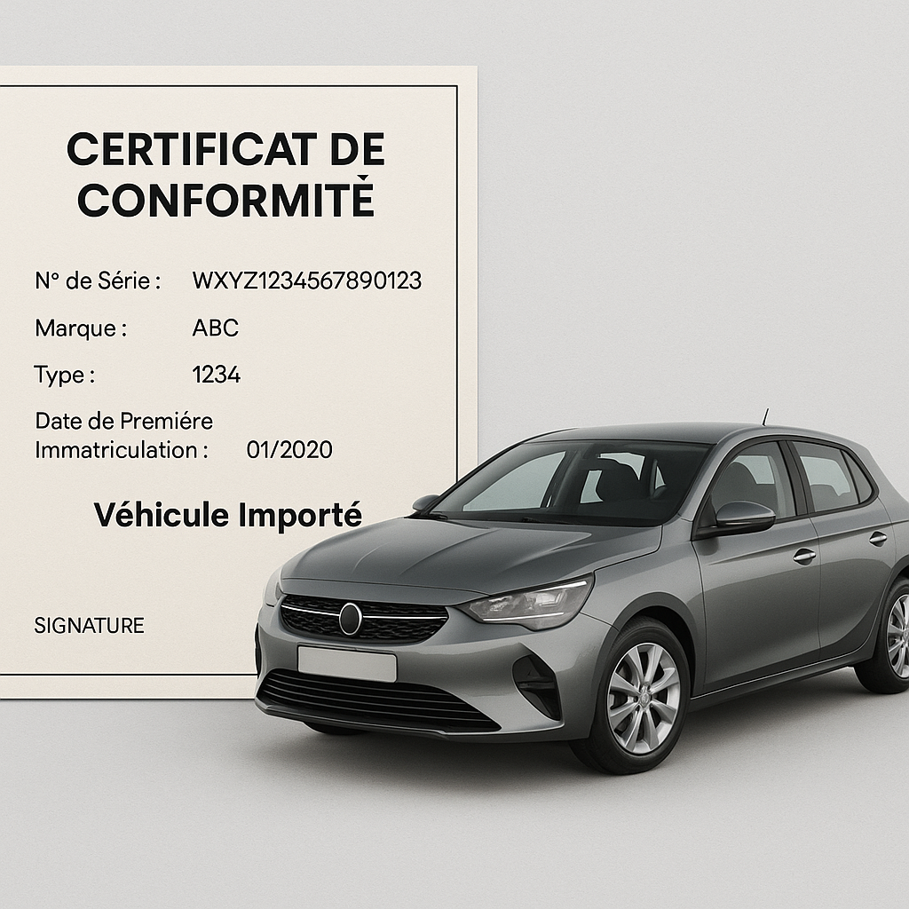 Illustration d'un certificat de conformité pour véhicule importé