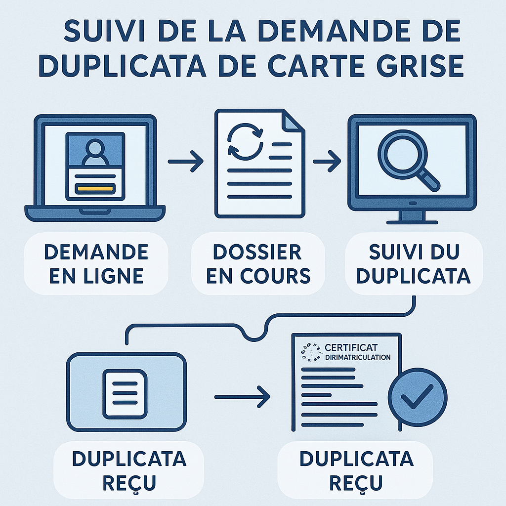 Outils pour suivre une demande de duplicata de carte grise en ligne.