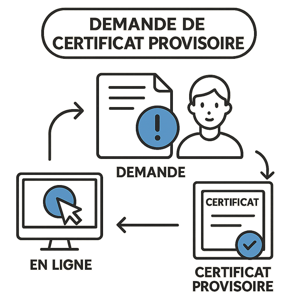 Illustration du processus de demande d'un certificat provisoire d'immatriculation.