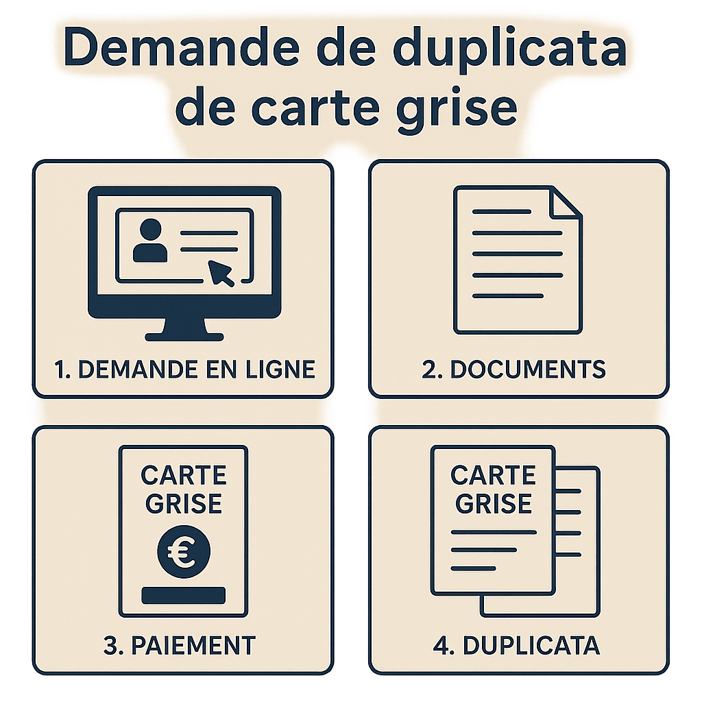 Schéma des étapes pour obtenir un duplicata de carte grise