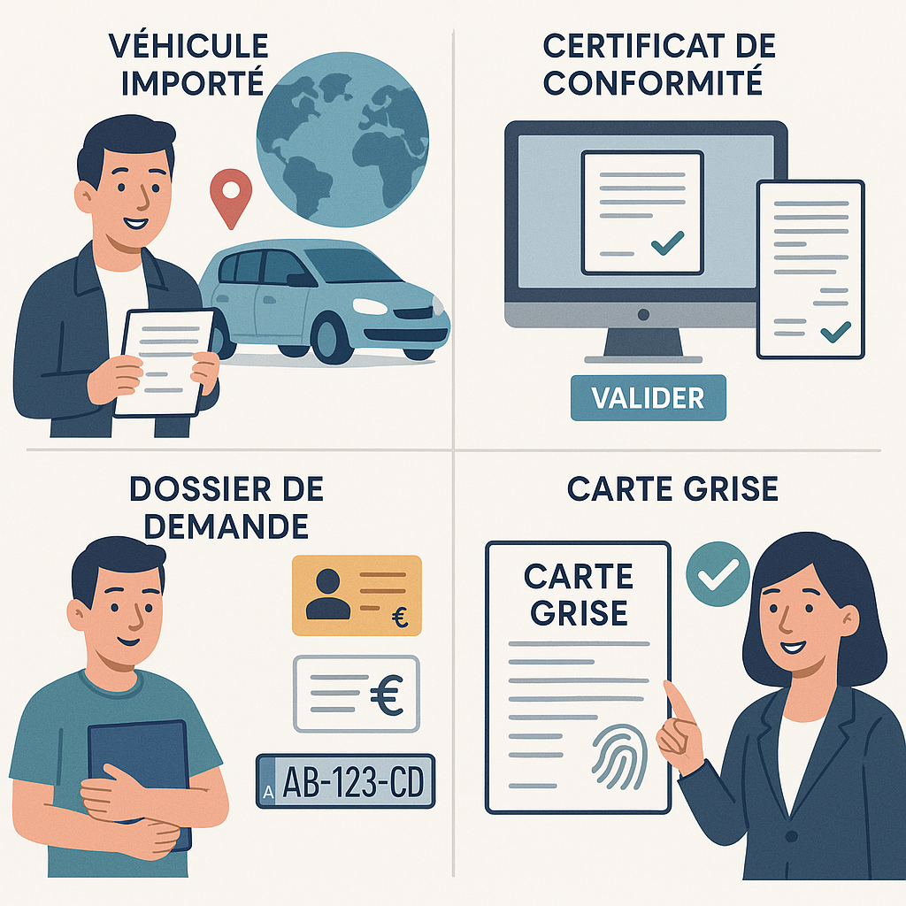 Illustration du processus d'obtention de la carte grise pour véhicule importé