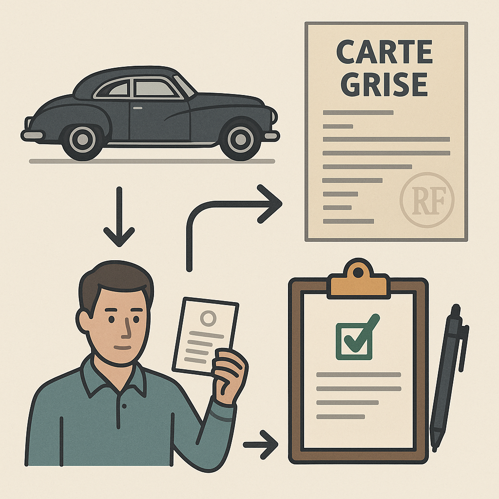 Illustration du processus d'obtention d'une carte grise pour un véhicule de collection.