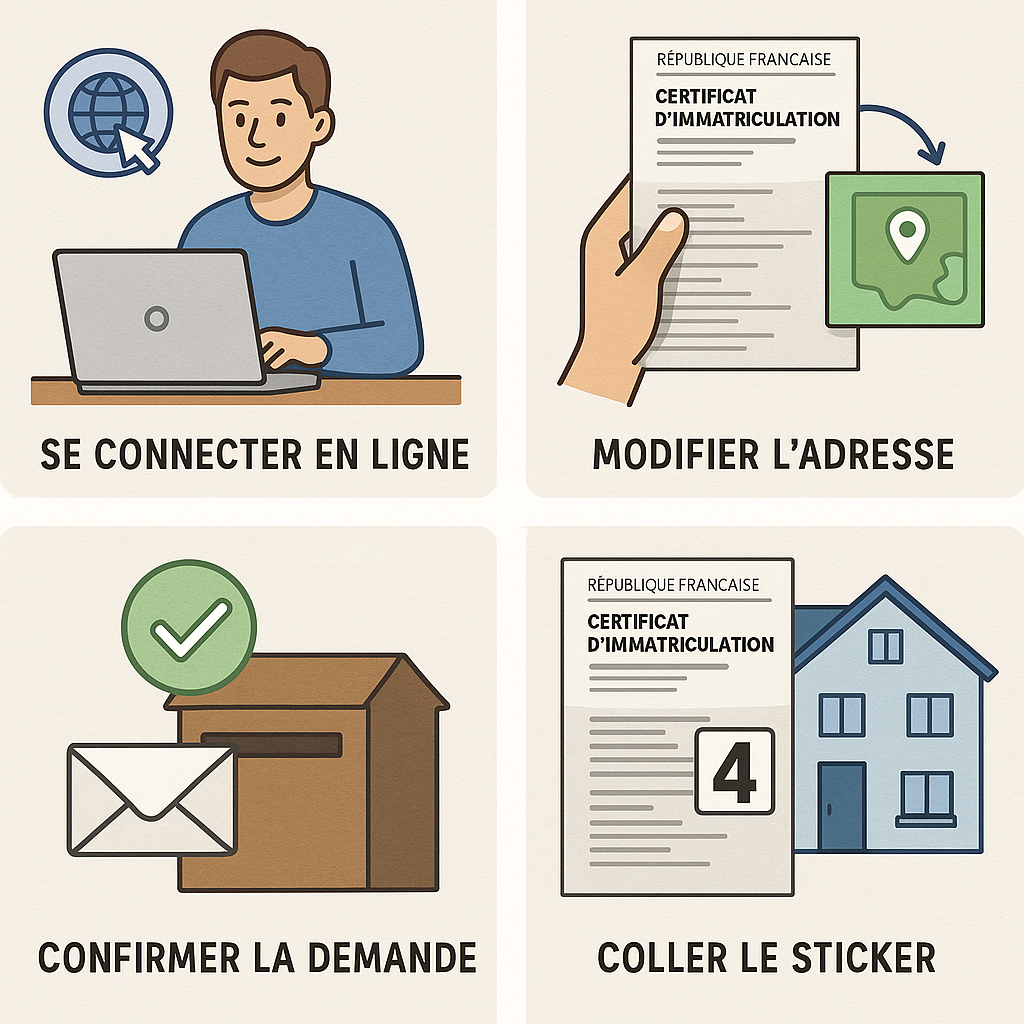 Illustration du processus de changement d'adresse sur la carte grise