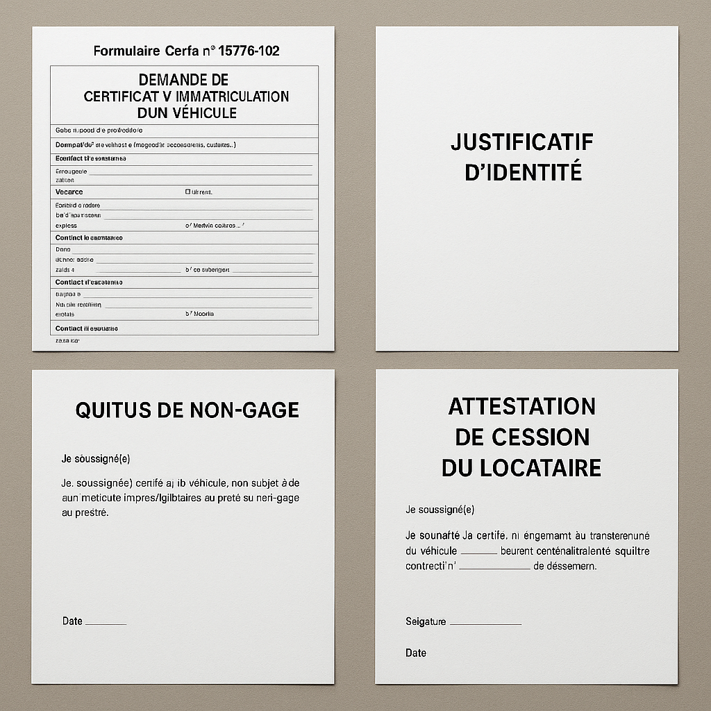 Documents nécessaires pour l'enregistrement de cession de carte grise pour un véhicule en leasing