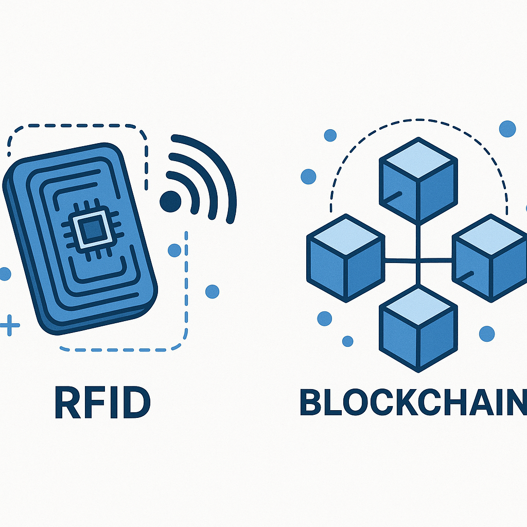 Illustration des technologies RFID et blockchain pour la sécurité des fiches d'identification de véhicules.