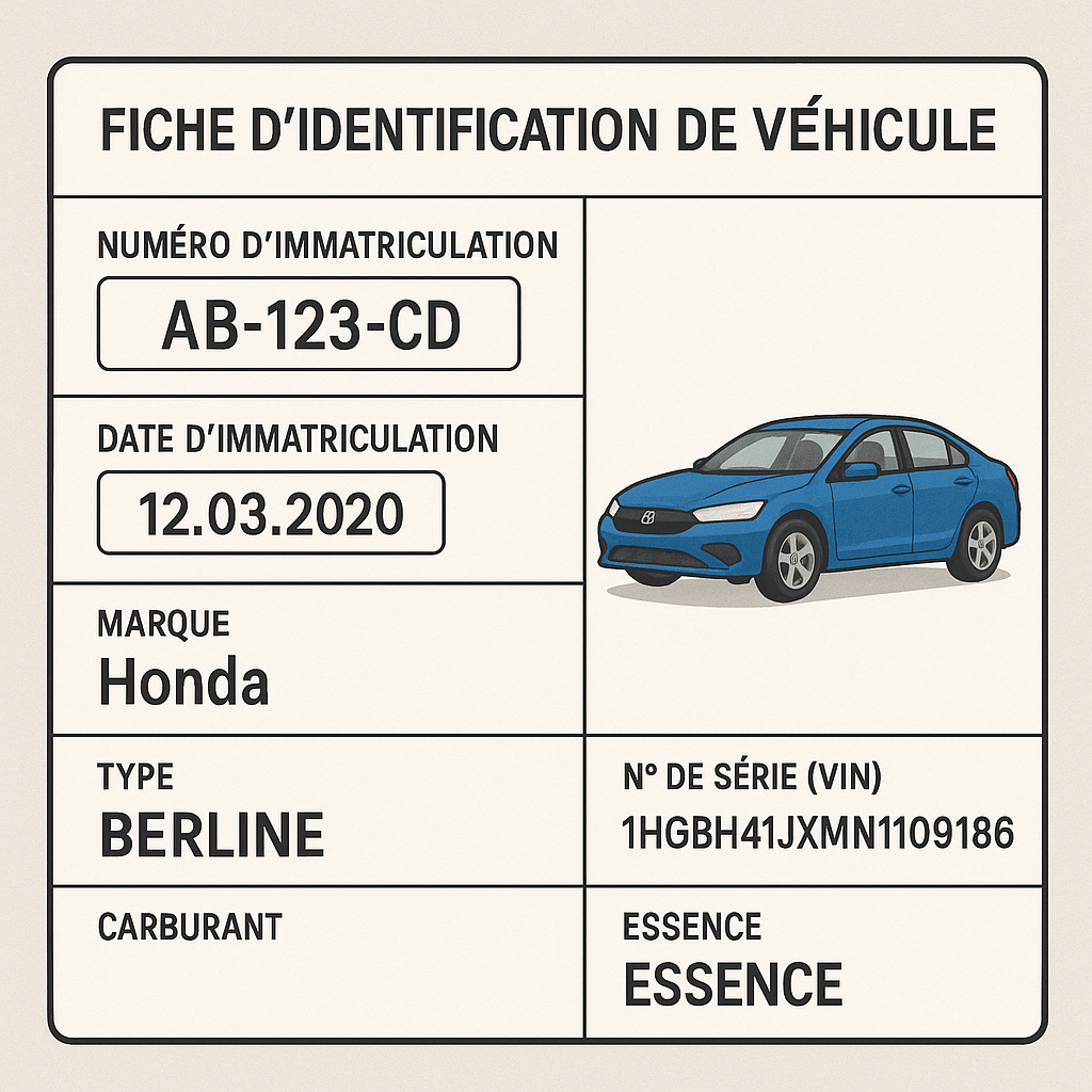Illustration d'une fiche d'identification de véhicule
