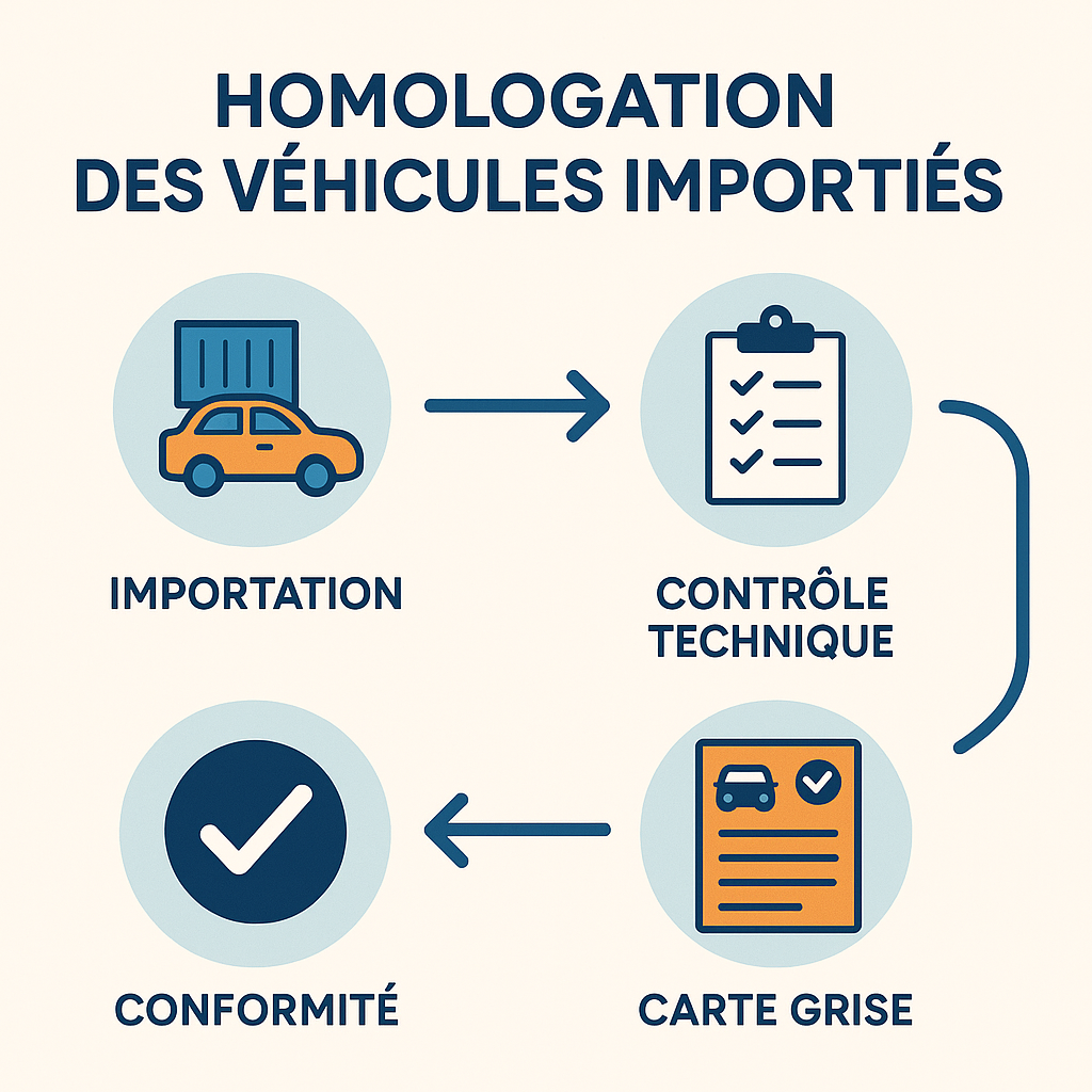 Infographie sur le processus d'homologation des véhicules importés