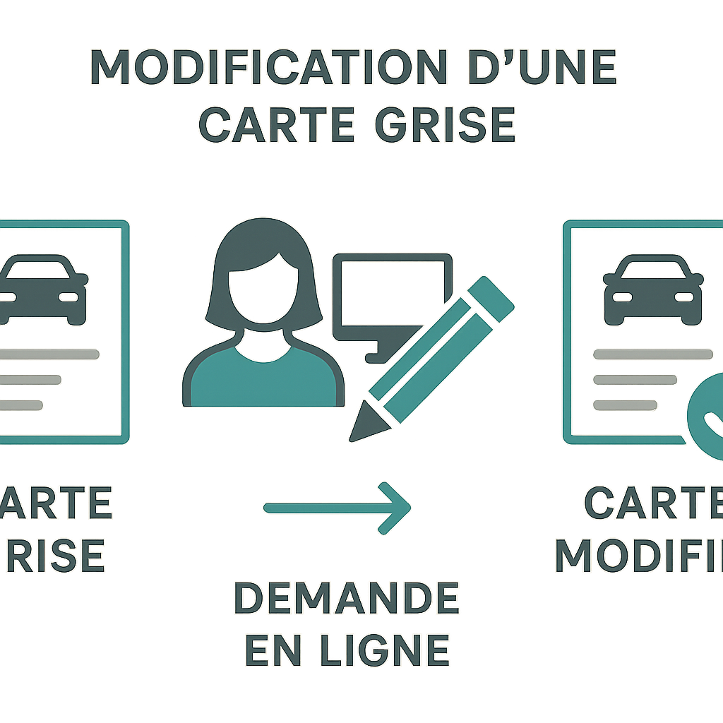 Graphique illustrant les étapes de modification d'une carte grise