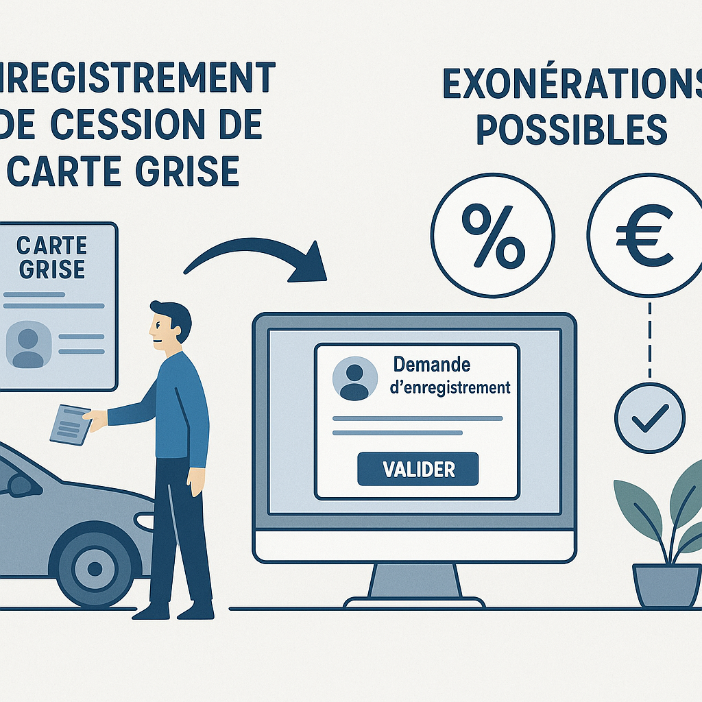 Illustration du processus de cession de carte grise avec exonération de frais