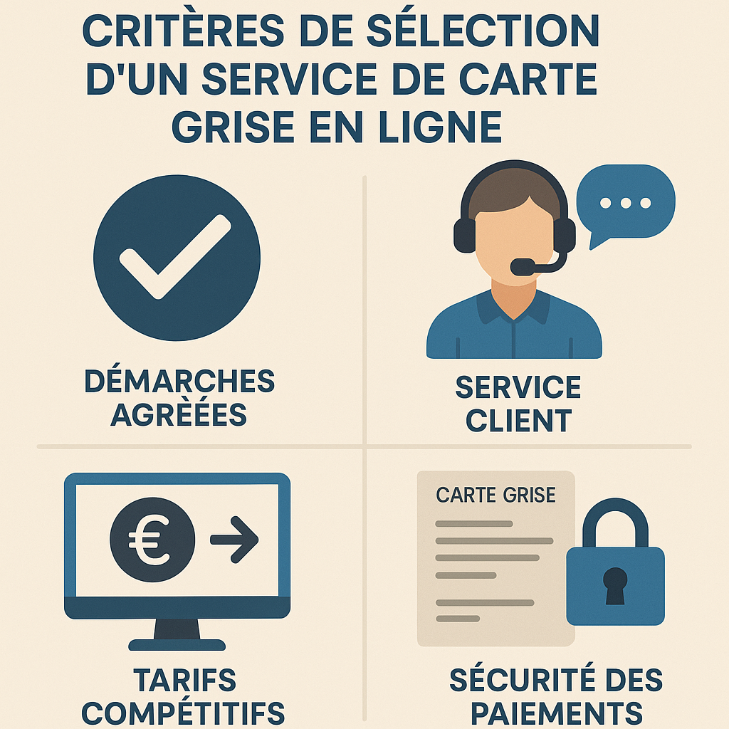 Infographie sur les critères pour choisir un service de carte grise en ligne